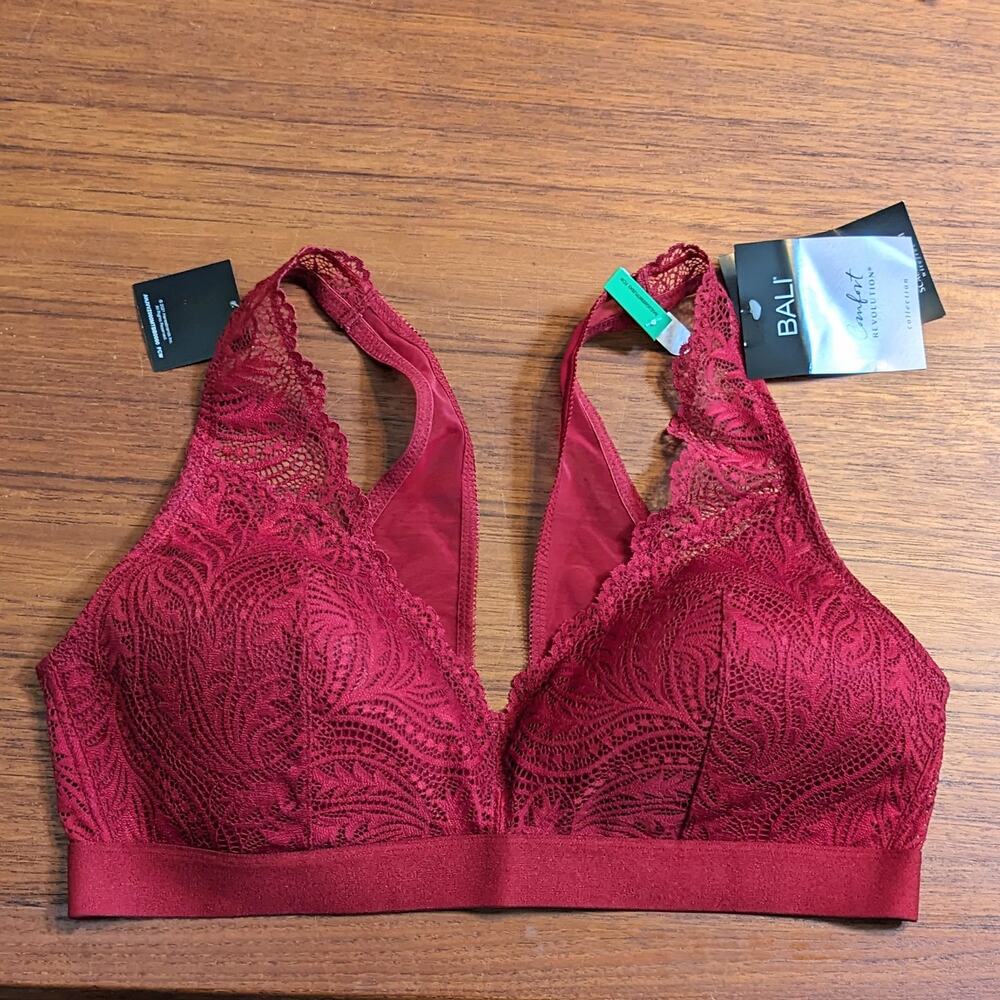 NWT Large 40C BALI Bra Red Lace Comfort Wireless